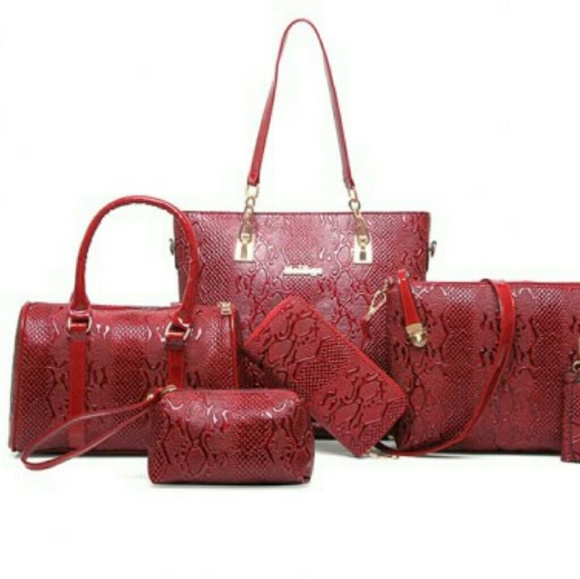 Handbags - Metals Embossed PU Leather Shouler Bag Set Of Six